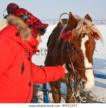 woman and cute animals - horses.