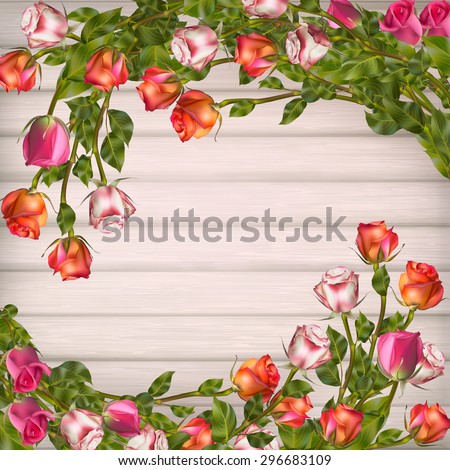 Greeting card with roses, can be used as invitation card for wedding, birthday and other holiday and summer background. EPS 10 vector file included