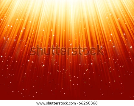 Snowflakes and stars descending on a path of golden light. EPS 8 vector file included