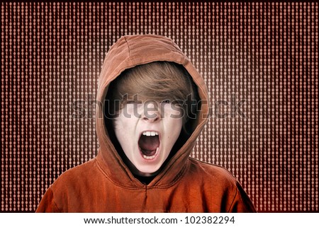 Screaming teenage boy caught in the matrix