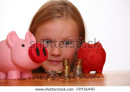 Young girl looks at her savings