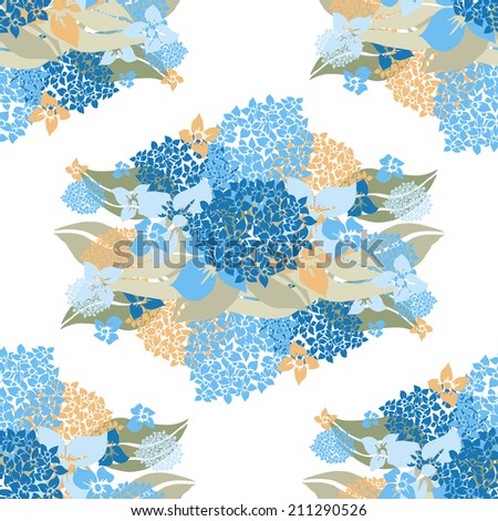 Elegant seamless pattern with hand drawn decorative hydrangea flowers, design elements. Floral pattern for wedding invitations, greeting cards, scrapbooking, print, gift wrap, manufacturing.