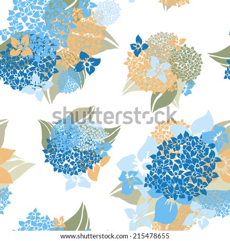 Elegant seamless pattern with hand drawn decorative hydrangea flowers, design elements. Floral pattern for wedding invitations, greeting cards, scrapbooking, print, gift wrap, manufacturing.
