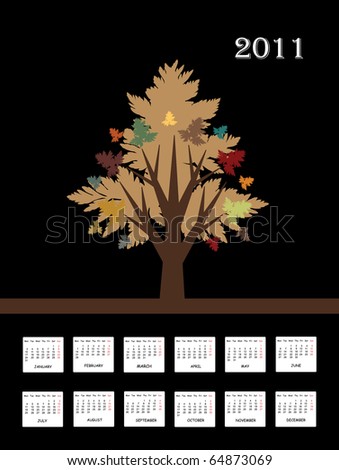 2012 annual calendar. stock vector : annual calendar for 2011 with abstract tree