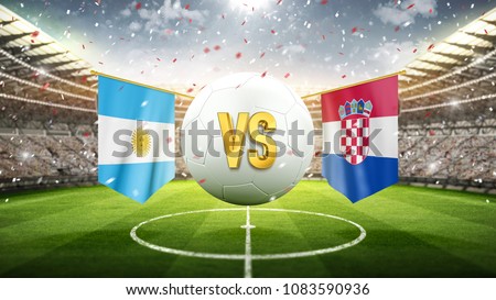 Argentina vs Croatia.
Soccer concept. White soccer ball with the flag in the stadium, 2018. 3d render