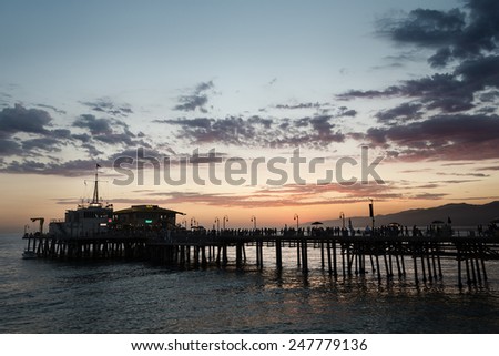 View at sunset of Santa Monica Pier in Los Angeles, California
