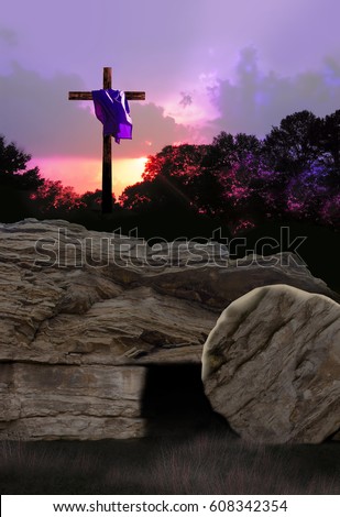 Empty Tomb and Cross with Purple Garment