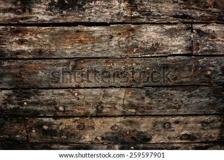 Detail of wooden planks from old retro boat hull.