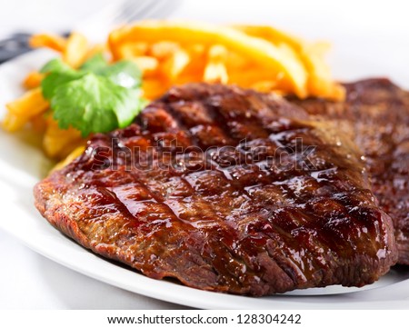 Grilled Steak With French Fries