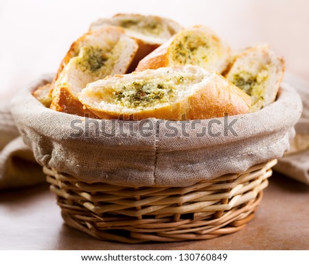 fresh garlic bread with herbs