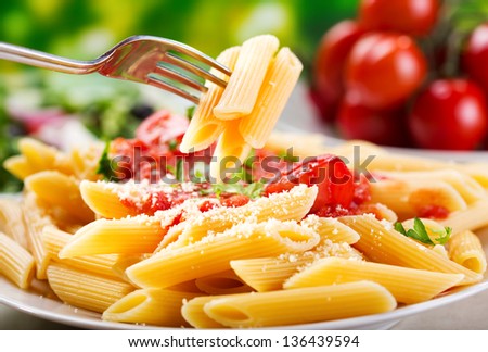 Plate Of Penne Pasta With Tomato Sauce