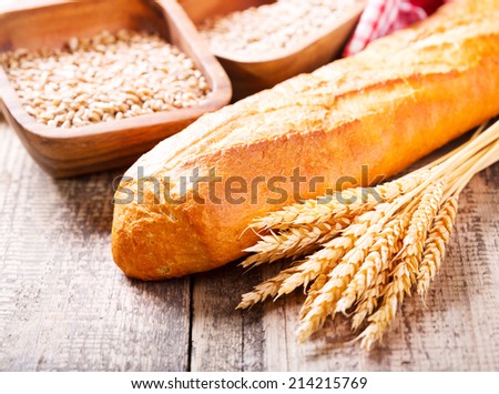 fresh baguette bread with wheat ears