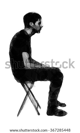 Man Sitting On A Chair In Bad Posture Made From Artistic Ellipses Stock