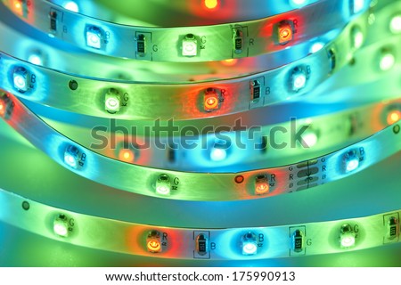 LED strip with red, green and blue LEDs.