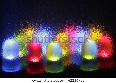 Twelve colorful LED lights in red, yellow, green and blue.