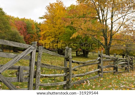 Beautiful colorful Autumn scene with split rail fence and Fall colors