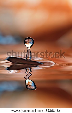 Colorful orange and blue  water drop and splash with reflection