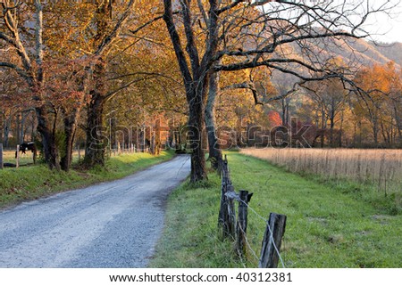 Beautiful sunset on Sparks Lane in Cade\'s Cove, Great Smoky Mountains National Park, USA