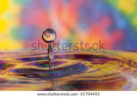 Colorful red, yellow, pink green and blue water drop and splash