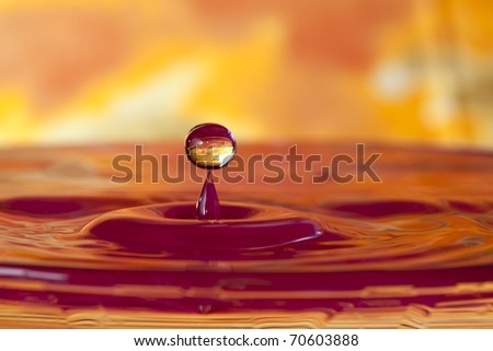 Colorful orange water drop and splash with sharp point