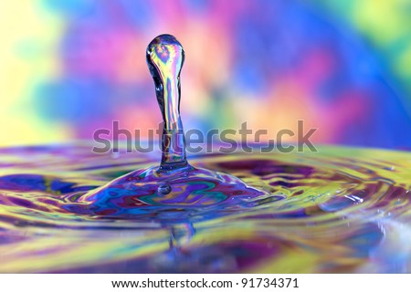 Beautiful Colorful pink, yellow, green and blue water drop and splash