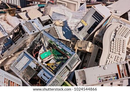electronic waste: old computers, monitors and other devices to recycle