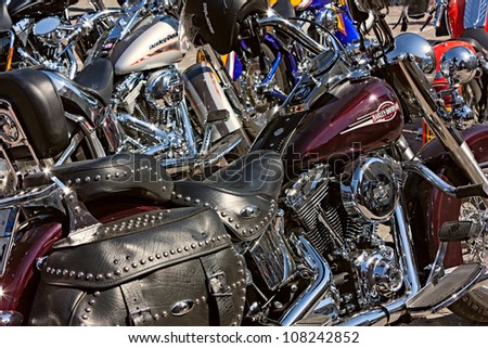 FORLI\', ITALY - JULY 14: shiny bikes Harley Davidson at motorcycle rally \