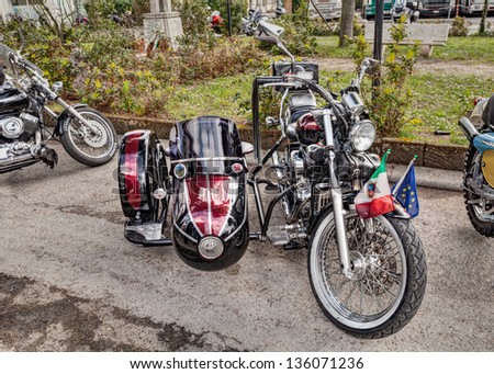 VOLTANA DI LUGO (RA) ITALY - APRIL 7: vintage motorbike Honda Shadow with sidecar at motorcycle rally \