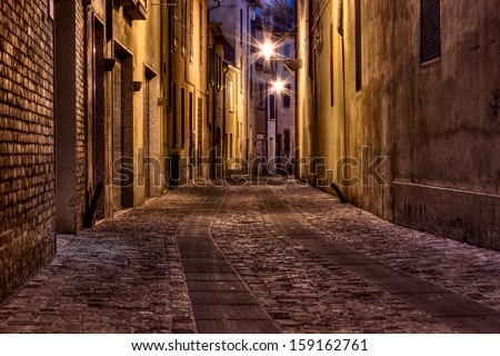 Narrow Dark Alley In The Old Town - Street At Night In The Italian City
