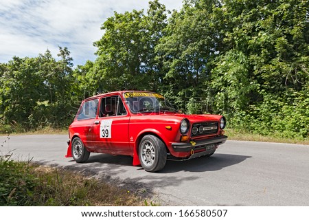 MELDOLA, FC, ITALY - JUNE 2: unidentified crew on a vintage italian car Autobianchi A 112 Abarth (1977) runs in rally \