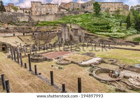 antique Roman Theater (1st century BC) in Volterra, Tuscany, Italy - italian archeology, ruins of an ancient amphitheater