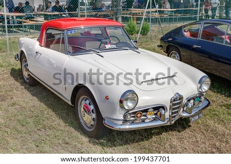 LUGO, RA, ITALY - JUNE 7: vintage italian car Alfa Romeo Giulietta Spider 1600 (1964) exposed at festival 