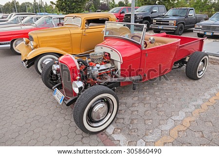 FORLIMPOPOLI, ITALY - JUNE 15: classic american hot rod pickup Ford in rally of vintage and custom cars \