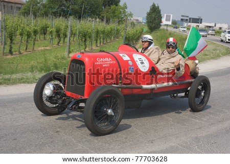 FORLI\', ITALY - MAY 13: unidentified drivers in old Fiat transit during the stage Bologna-Roma of the \