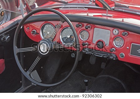 GAMBETTOLA (FC) ITALY - SEPTEMBER 4: classic car interior; dashboard of an old MG roadster exposed at festival of vintage cars \