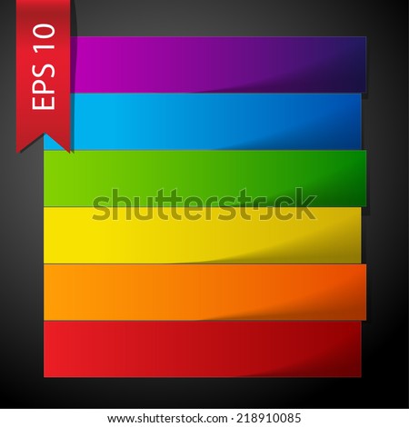 Rainbow paper stripe banners with shadows on dark grey background. RGB EPS 10 vector illustration