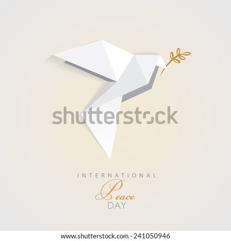 international peace day vector illustration of white origami dove bird with golden olive branch- peace symbol- flat design style international peace day vector illustration of white origami dove bird with golden olive branch- peace symbol- flat design style