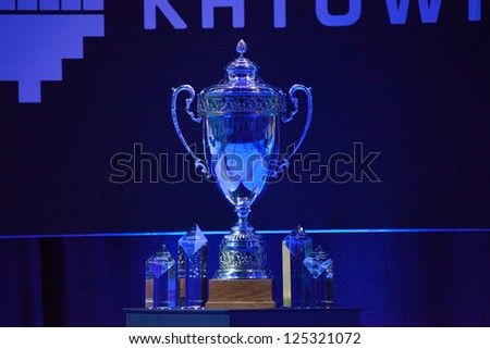 KATOWICE, POLAND - JANUARY 20: Cup at Intel Extreme Masters 2013 - Electronic Sports World Cup on January 20, 2013 in Katowice, Silesia, Poland.