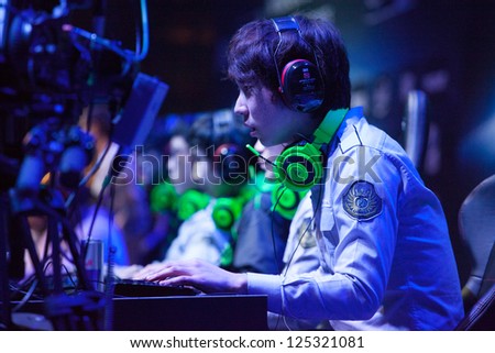 KATOWICE, POLAND - JANUARY 20: Azubu Frost clan (League of Legends players) at Intel Extreme Masters 2013 - Electronic Sports World Cup on January 20, 2013 in Katowice, Silesia, Poland.