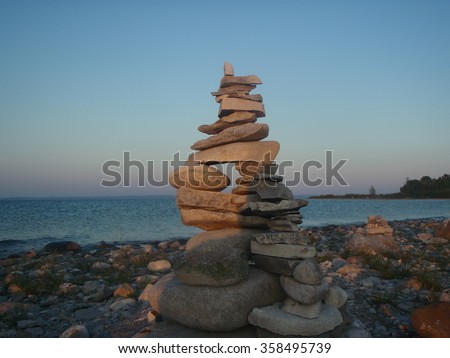 Stacked rocks Lake Michigan