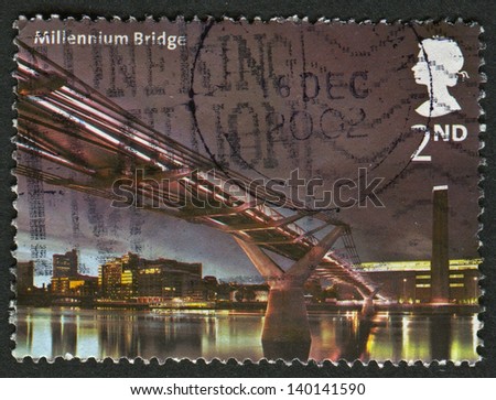 UK - CIRCA 2002: A stamp printed in UK shows image of the Millennium Bridge, 2001, circa 2002.