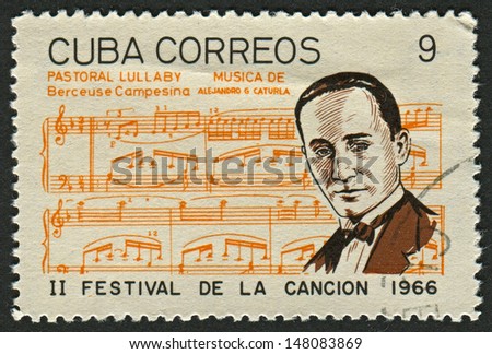 CUBA - CIRCA 1966: A stamp printed in Cuba shows image of the Alejandro Garcia Caturla (7 March 1906 - 12 November 1940) was a Cuban composer of art music and creolized Cuban themes, circa 1966.