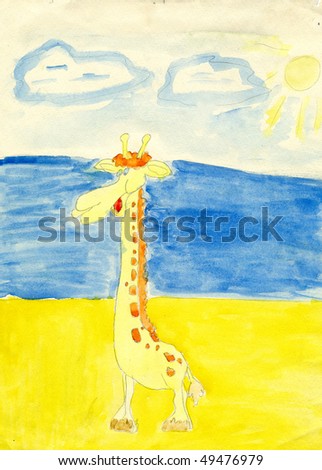 Child\'s drawing a giraffe. Made by child.