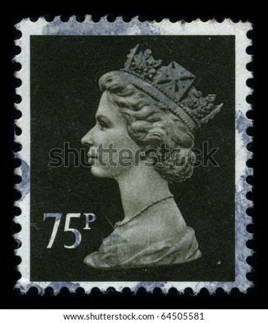 UNITED KINGDOM - CIRCA 1982: An English Used First Class Postage Stamp showing Portrait of Queen Elizabeth in brown, circa 1982.