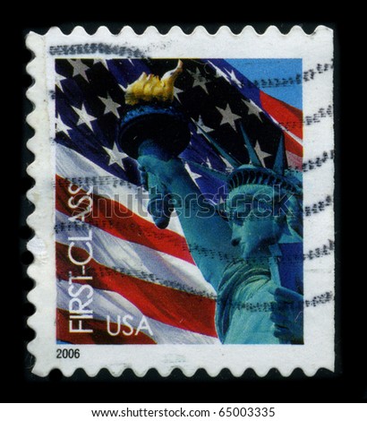 USA-CIRCA 2006: A stamp dedicated to  The Statue of Liberty (Liberty Enlightening the World) is a colossal neoclassical sculpture on Liberty Island in New York Harbor, circa 2006.