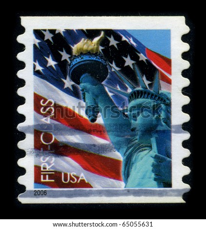 USA-CIRCA 2006: A stamp dedicated to the The Statue of Liberty (Liberty Enlightening the World) is a colossal neoclassical sculpture on Liberty Island in New York Harbor, circa 2006.