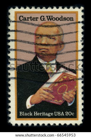 USA - CIRCA 1980: A stamp printed in USA shows image portrait Carter Godwin Woodson (December 19, 1875 - April 3, 1950) was an African-American historian, author and journalist circa 1980.