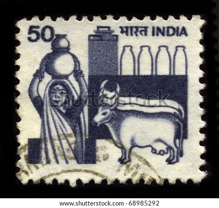 INDIA - CIRCA 1970: A stamp dedicated to the variety of dairy projects are indigenous to India and an important part of Indian cuisine, circa 1970.