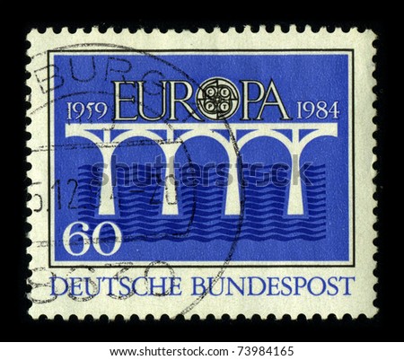 GERMANY-CIRCA 1984:A stamp printed in Germany shows image of the Europe is one of the world\'s seven continents, circa 1984.
