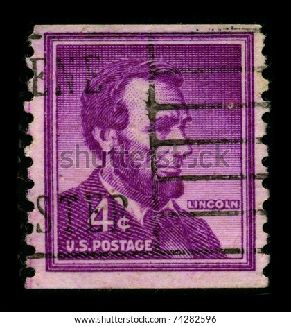 USA-CIRCA 1930:A stamp printed in USA shows image of Abraham Lincoln served as the 16th President of the United States from March 1861 until his assassination in April 1865, circa 1930.